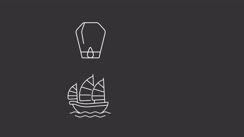 Animated Chinese culture and heritage white line icons. Asian landmarks and festive symbols animation set. Ancient heritage of China. Outline elements on white background. HD video with alpha channel