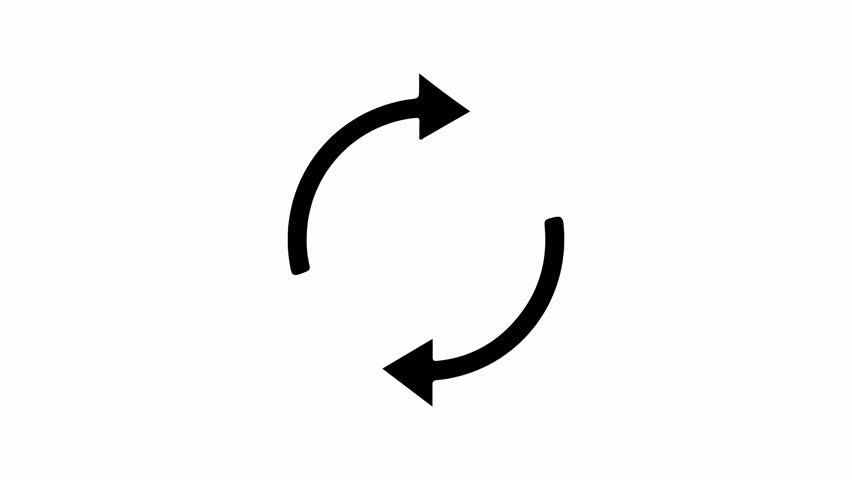Two arrows rotating in a circular motion. This image can be used to represent recycling, rotation, looping, refreshing, repeating, or any cyclical process.