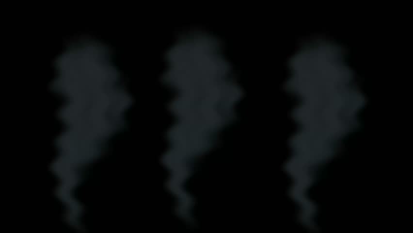 Three plumes of dark smoke rising against a black background. 