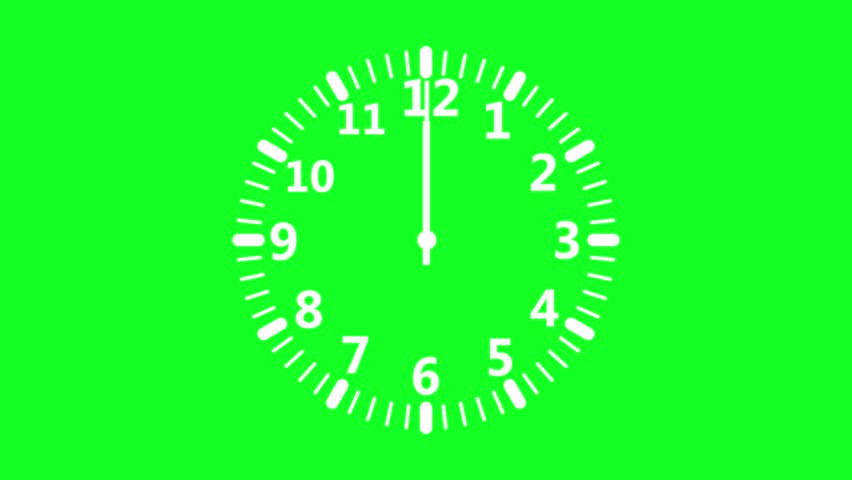 Time lapse animated clock face isolated against a green background,