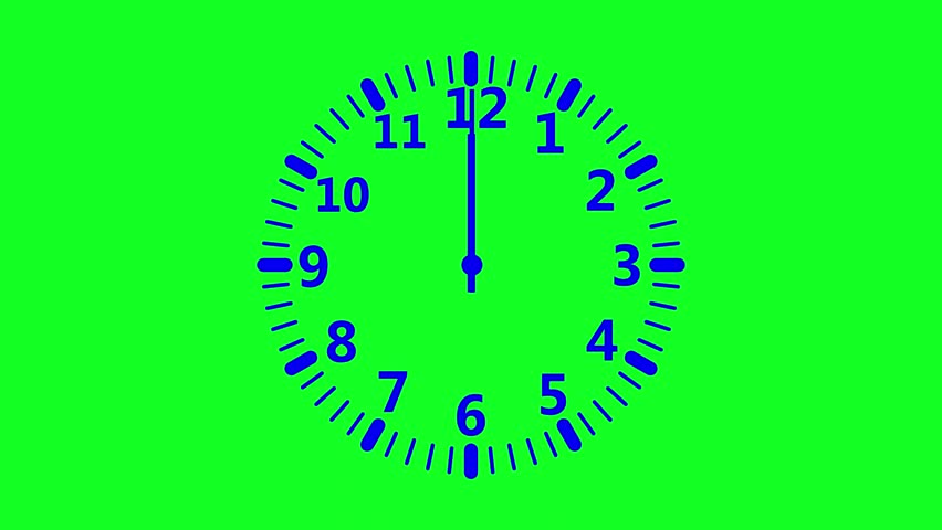 Time lapse animated clock face isolated against a green background,