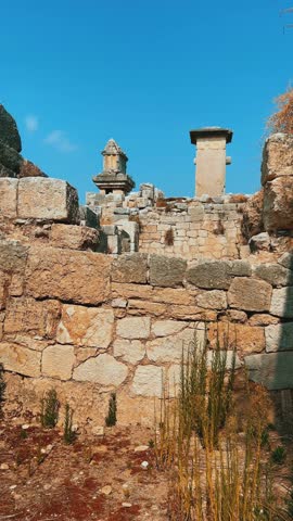 The center of culture and trade of Lycians, Persians, Greeks and Romans.Ruins of an ancient Lycian city on the banks of the Xanthos River.An open-air museum.Ancient Lycia. UNESCO.Turkey, 4k