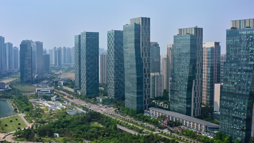 Songdo International City Skyline and Central Park in Incheon, South Korea