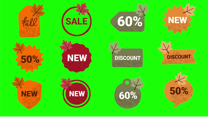Autumn sale badges animation with green background vector