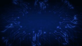 Motherboard graphics chip blue. High tech neon Microcircuit. Abstract glowing blue circuit animation. Futuristic digital Data moving on Circuit Board. Cyber Seamless loop 4k 60 fps, Ultra HD. - Powered by Shutterstock - Get 15% off with code: PIKWIZARD15