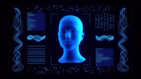 Digital face scanning with neon cyber design. Wireframe head, biometric ID, futuristic tech, blue light, woman AI connection, security and smart recognition. - Powered by Shutterstock - Get 15% off with code: PIKWIZARD15