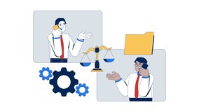 Legal advice over phone call 2D animation. Guidance, professional support. Male lawyer consulting businessman hotline animated characters cartoon flat concept metaphor 4K video isolated on white - Powered by Shutterstock - Get 15% off with code: PIKWIZARD15