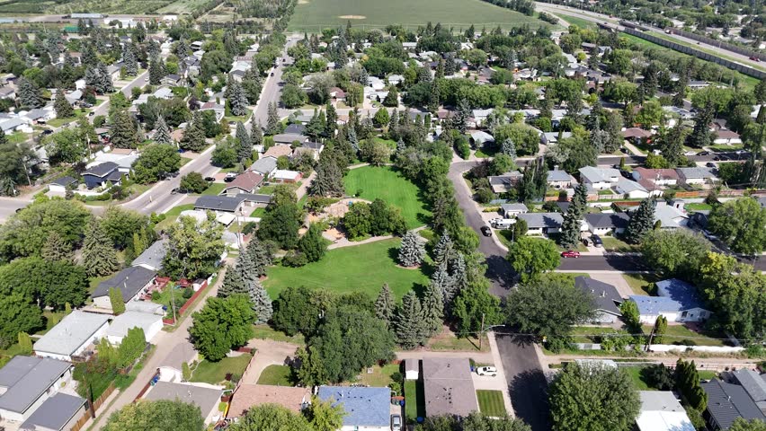 Beautiful 4K aerial drone footage of Greystone Heights, a residential neighborhood in Saskatoon.