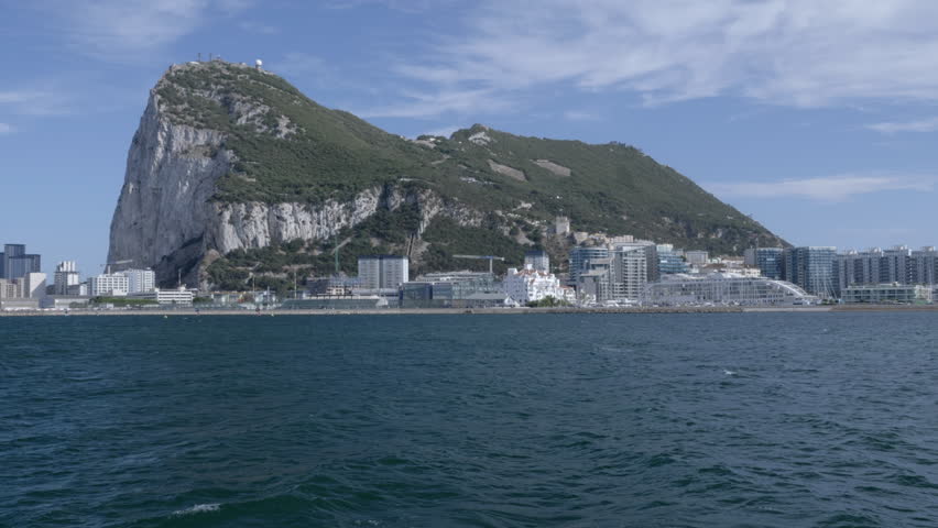 Pan from the rock of Gibraltar towards the Algeciras bay, as seen from La Linea de la Concepcion in Spain.