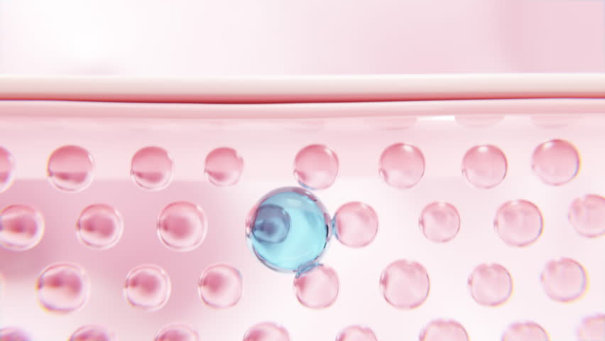 Animation serum through the skin layer and reduce up saggy skin of the skin cell. Serum for lightening Dark skin tone changed to bright and repair wrinkles. 3D rendering.