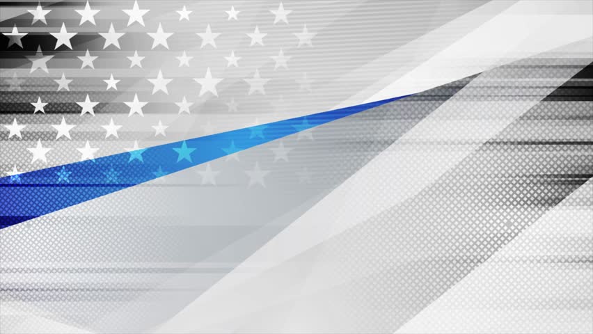 Grunge abstract black and white USA flag with blue stripe. American police force sign abstract background. Seamless looping motion design. Video animation Ultra HD 4K 3840x2160