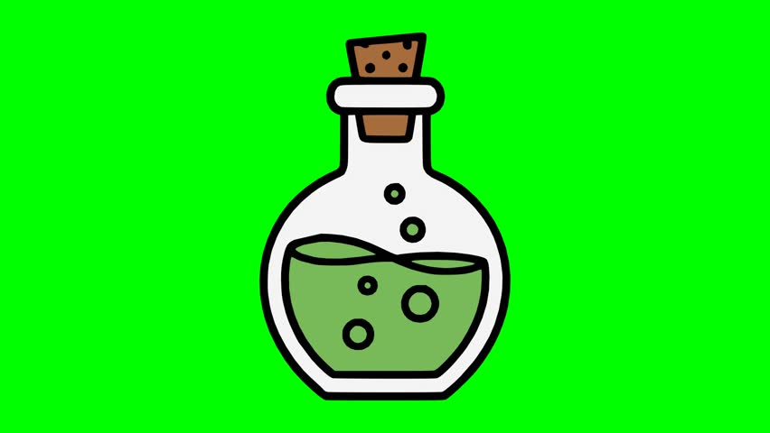 Magic potion bottle with green liquid and bubbles symbolizing witchcraft and spooky Halloween theme