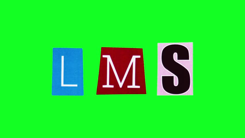 LMS acronym on green screen background made of letters on pieces of paper crumpling and unwrapping in stop motion. Isolated title about learning management system in form of collage on chroma key