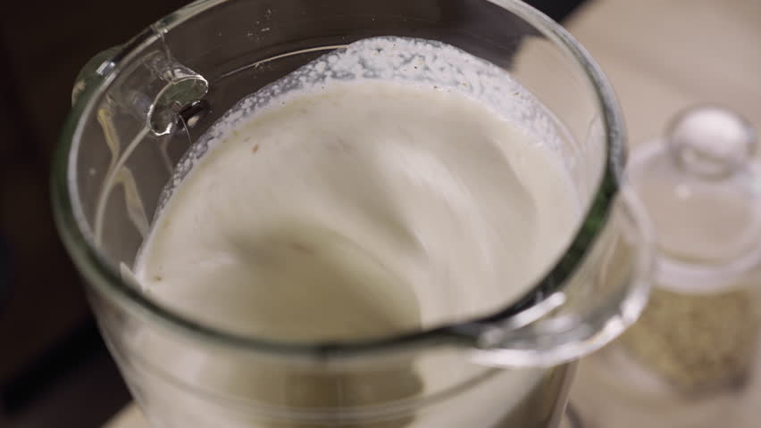 Flat lay. Prepare smoothie mixing ingredients in kitchen blender