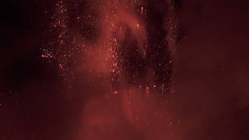 Active Volcano Eruption at NIght, Red Lava. Vapor and Ash From Mount Etna, Sicily Italy