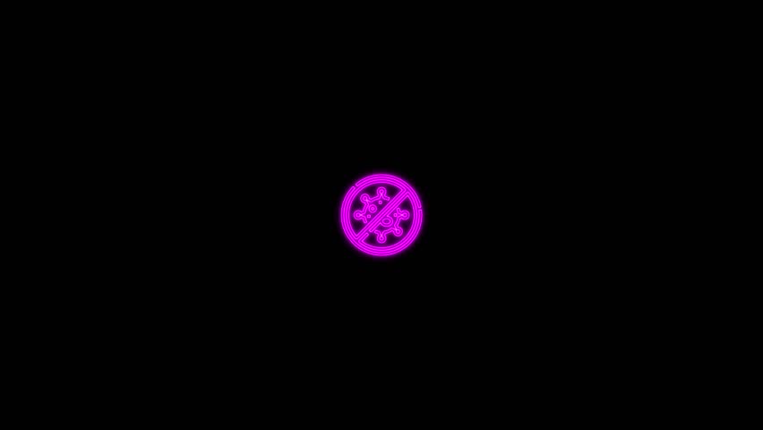 Neon illuminated coronavirus stop sign against black background representing protection