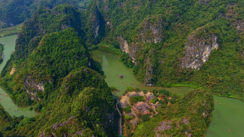 Aerial view Trang An in Tam Coc National Park of Ninh Binh, Hanoi Vietnam.