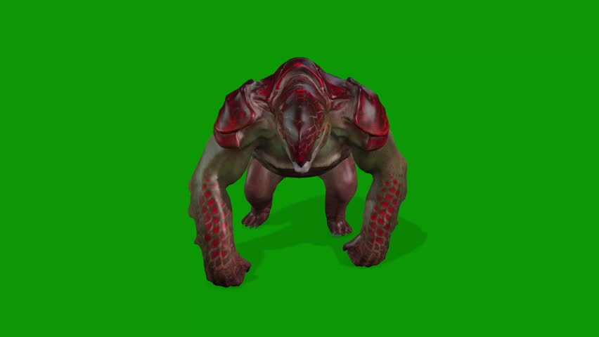 Kappa Monster idle Scene Front 3D Rendering Animation On Green Screen