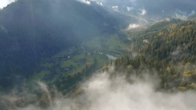 Spectacular bird's eye view of the serene Prut River valley nestled between evergreen mountain slopes. Cinematic footage. Carpathian, Ukraine. Filmed in UHD 4k video. Discovery the beauty of earth. - Powered by Shutterstock - Get 15% off with code: PIKWIZARD15