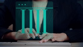 Businesswoman interacting with virtual financial report dashboard, analyzing balance sheet and financial statement on futuristic UI. - Powered by Shutterstock - Get 15% off with code: PIKWIZARD15