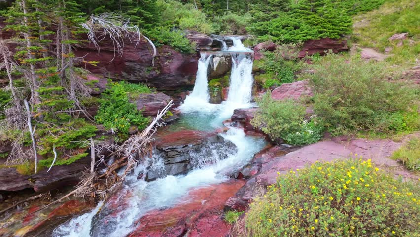 Baring Creek Waterfalls at Siyeh Pass Trail in Glacier National Park