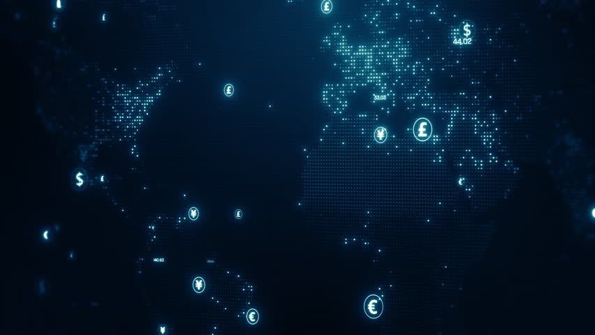 Global Digital Currency Network AI Technology. Futuristic digital world map with glowing currency icons, symbolizing AI, fintech, and global financial technology. - Powered by Shutterstock - Get 15% off with code: PIKWIZARD15