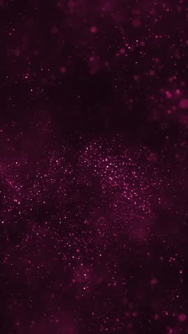 Abstract animation with glittering shiny particles and shimmering bokeh light on a dark magenta background. This vertical luxury background is perfect for romantic, celebration, or luxury themes.