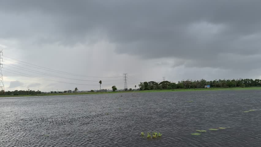 BEUTIFUL VILLAGE RIVER SEEN FROM BOATS 