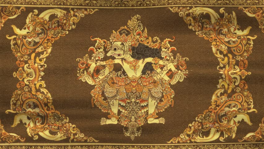 Richly Detailed Asian Folkloric Motif with a Central Mythological Character Amidst Ornate Golden Designs
