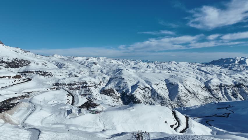 Valle Nevado in Chile, ski mountain. Aerial view.