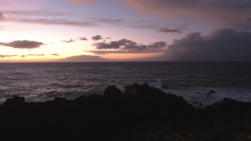 Hawaii ocean sunset rocky coast
