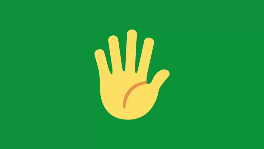 Animated Waving Hand Emoji on Green Screen Loop - Hello, Goodbye, Stop, or High-Five Overlay