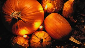 Thanksgiving and Halloween pumpkin background.Pumpkin autumn wallpaper with burning candles. 4k footage - Powered by Shutterstock - Get 15% off with code: PIKWIZARD15