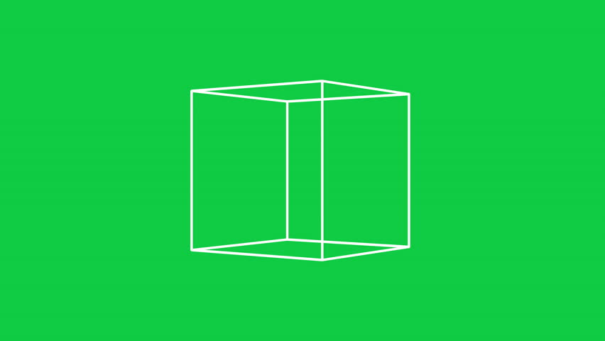 Looping 3D Wireframe Cube Animation Rotating Right to Left With Green Screen Background