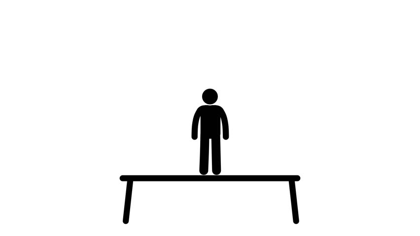 Vector stick figure jumping on trampoline animation