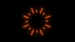 A bright orange neon circular shape made of evenly spaced glowing bars on a black background, indicating a loading or processing status. Clear details and vibrant colors enhance visual appeal. - Powered by Shutterstock - Get 15% off with code: PIKWIZARD15