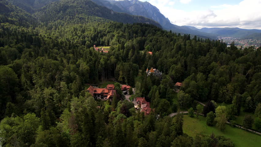 Castle constructions in the Romanian Carpathians. Aerial view