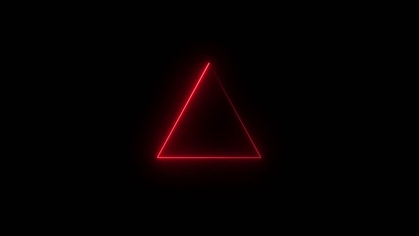 Neon bright geometric triangle red color animation on black background. neon line background 4k video.