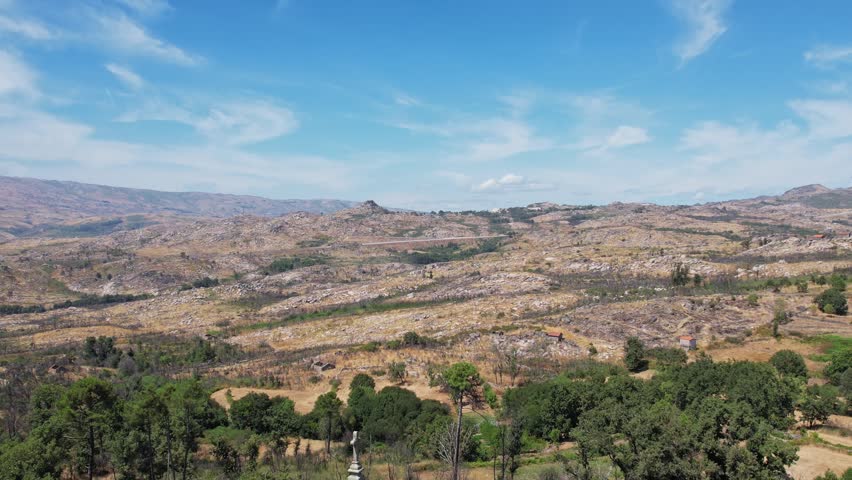 aerial view of rocky plateau hills and scrubland near coimbra portugal