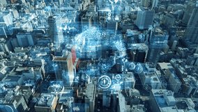 Modern city drone aerial view and digital technology concept - Powered by Shutterstock - Get 15% off with code: PIKWIZARD15