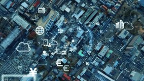 Modern city drone aerial view and digital technology concept - Powered by Shutterstock - Get 15% off with code: PIKWIZARD15