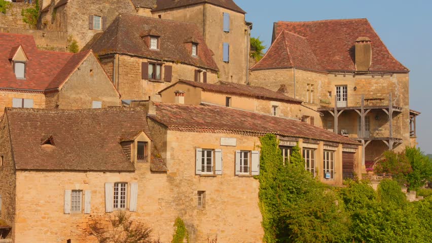 Medieval Village Beynac-et-Cazenac In The Dordogne Department In Southwestern France - Low Angle Shot