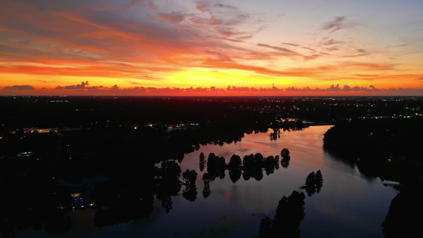 Dusk Scenery Over A River In Tampa, Florida - Aerial Shot Orbiting to the Right
