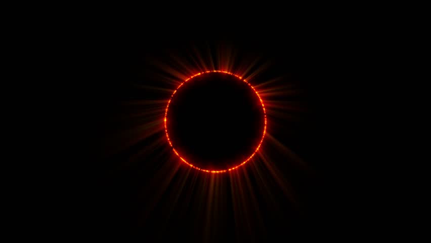 Dark Solar Eclipse With Light Rays On Black Background