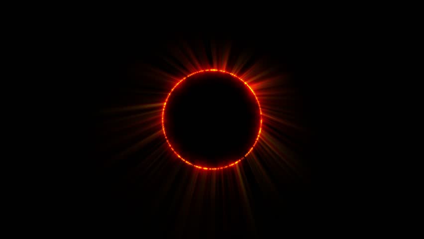 Dark Solar Eclipse With Light Rays On Black Background