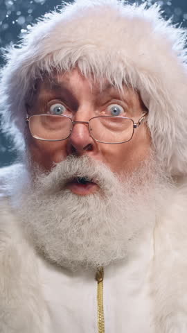 Santa Claus surprised face in snowflakes for Christmas gift promo
