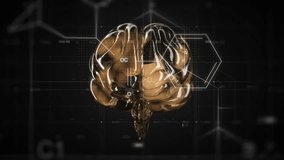 Golden Brain Model Surrounded by Chemical Structures Futuristic Intersection of Neuroscience and Chemistry on Dark Scientific Canvas - Powered by Shutterstock - Get 15% off with code: PIKWIZARD15