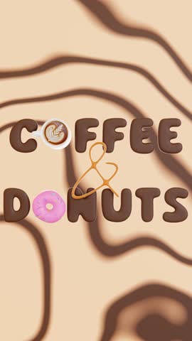 Vertical 3D infographic coffee cup donuts cafeteria patisserie latte cappuccino americano menu order combo duo casual glazed loop animation rotating waves gradient texture sale backgrounds advertise