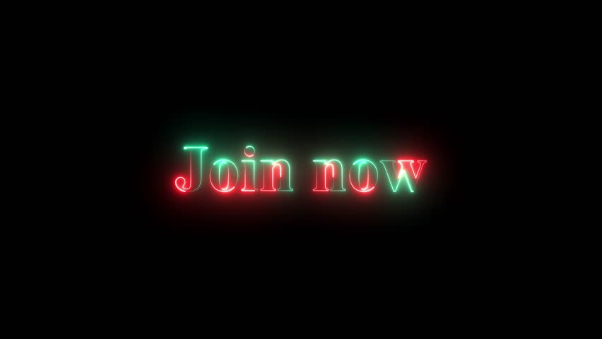 Neon glowing join now text animation on black background. animation motion graphics. 4k video