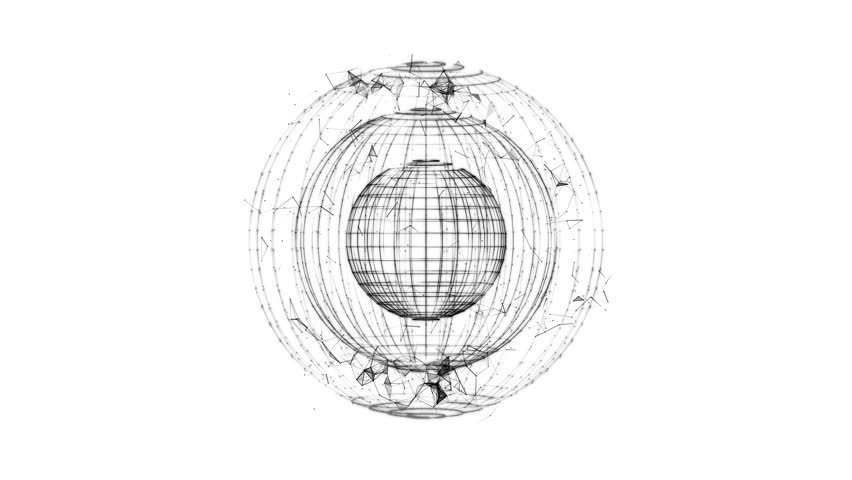 Halftone sphere animation with glowing core and chaotic mesh of dots lines and triangles alpha channel quicktime transparent background intro for business presentation or promo video